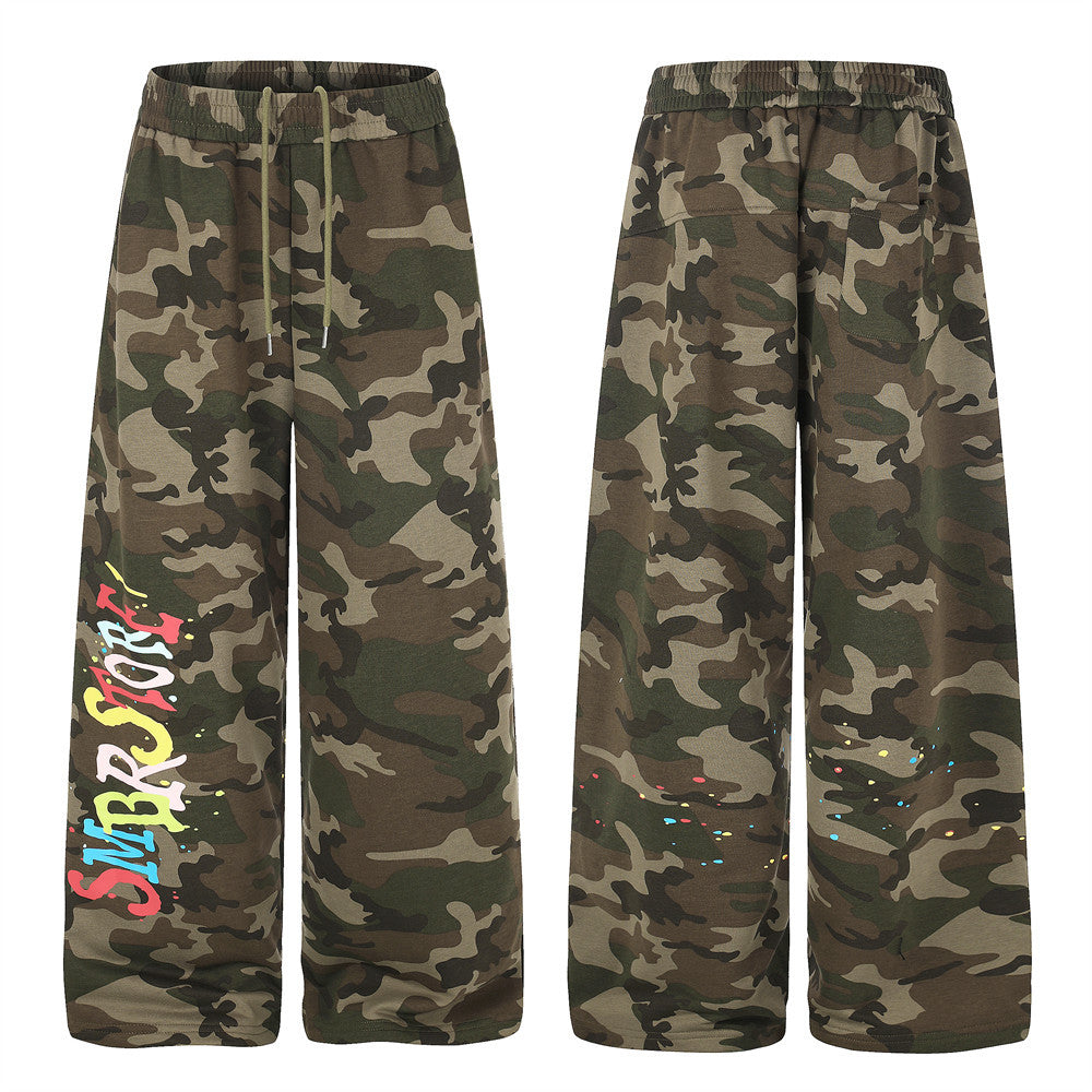 Jogging camouflage coupe large – Pantalon homme droit à imprimé graffiti