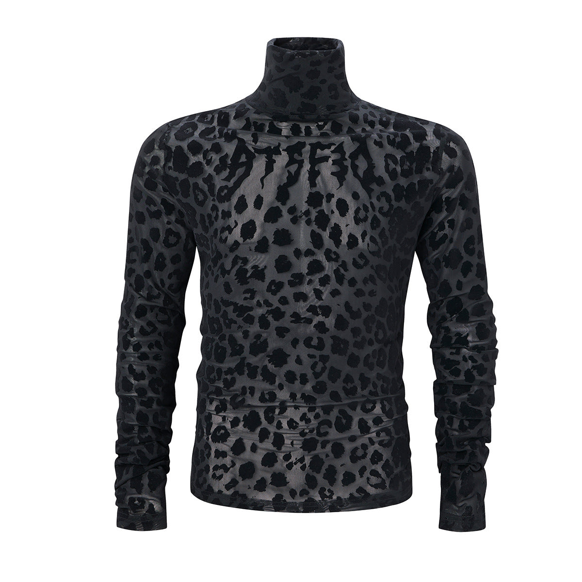 Leopard Print Turtleneck Long Sleeve Slim-Fit Shirt