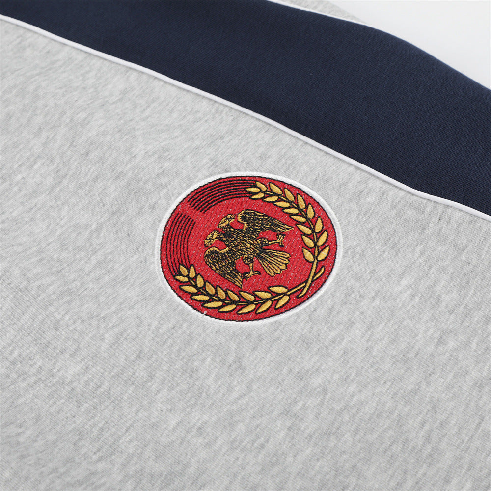 Colorblock Wide-Leg Sweatpants with Eagle Emblem & Faux Double Waistband