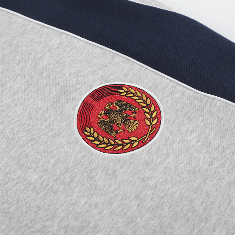 Colorblock Wide-Leg Sweatpants with Eagle Emblem & Faux Double Waistband