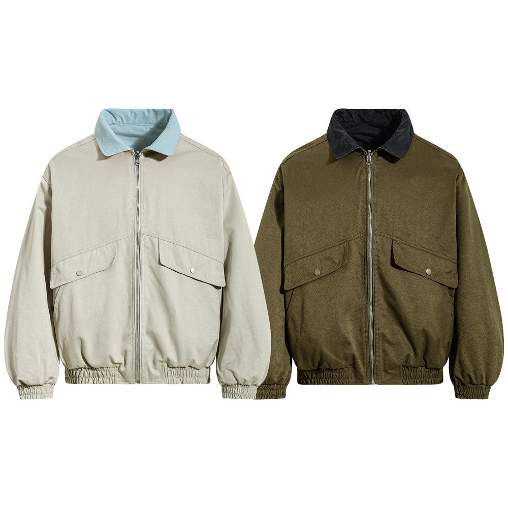 Reversible Oversized Bomber Jacket – Contrast Collar, Dual-Wear Workwear Style