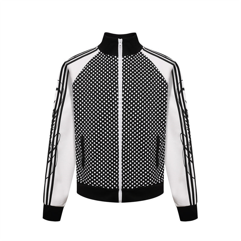 Men's Polka Dot Track Jacket – Stand Collar Full-Zip Sport Coat with Stripe