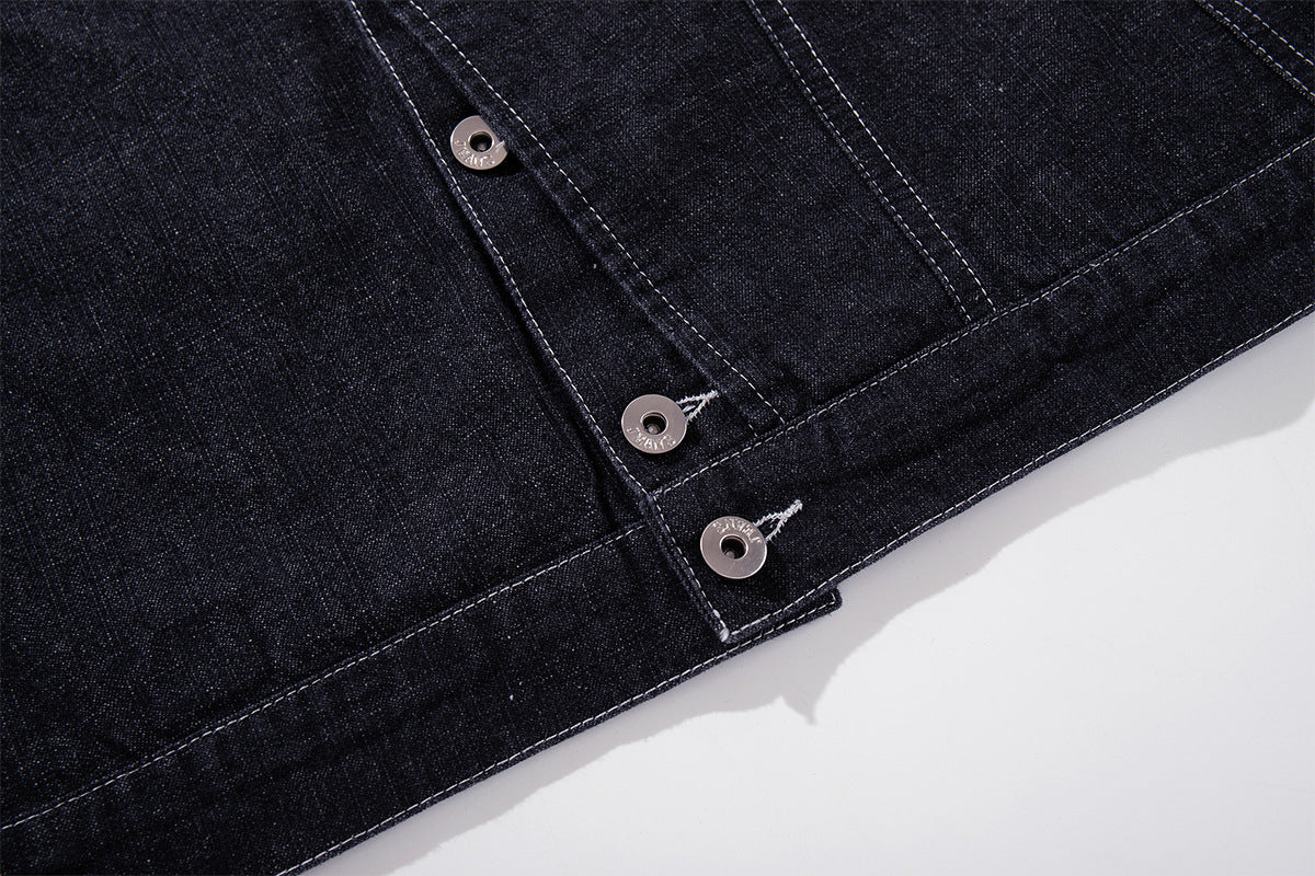 Ensemble veste et pantalon en jean – Veste boxy en denim indigo foncé asymétrique