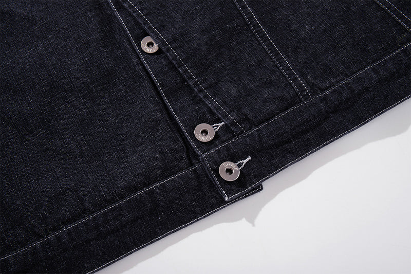 Ensemble veste et pantalon en jean – Veste boxy en denim indigo foncé asymétrique