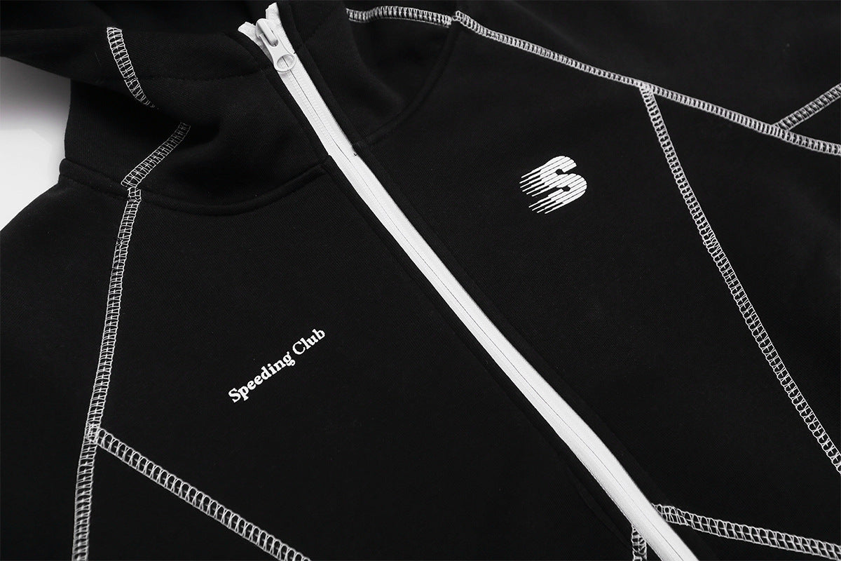 Zip-Hoodie mit kontrastierenden Steppnähten – Kurzer, sportlicher Fit