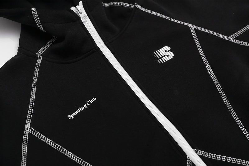 Zip-Hoodie mit kontrastierenden Steppnähten – Kurzer, sportlicher Fit