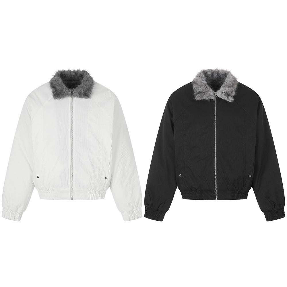 Faux Fur Collar Bomber Jacket – Men's Oversized Short Padded Coat