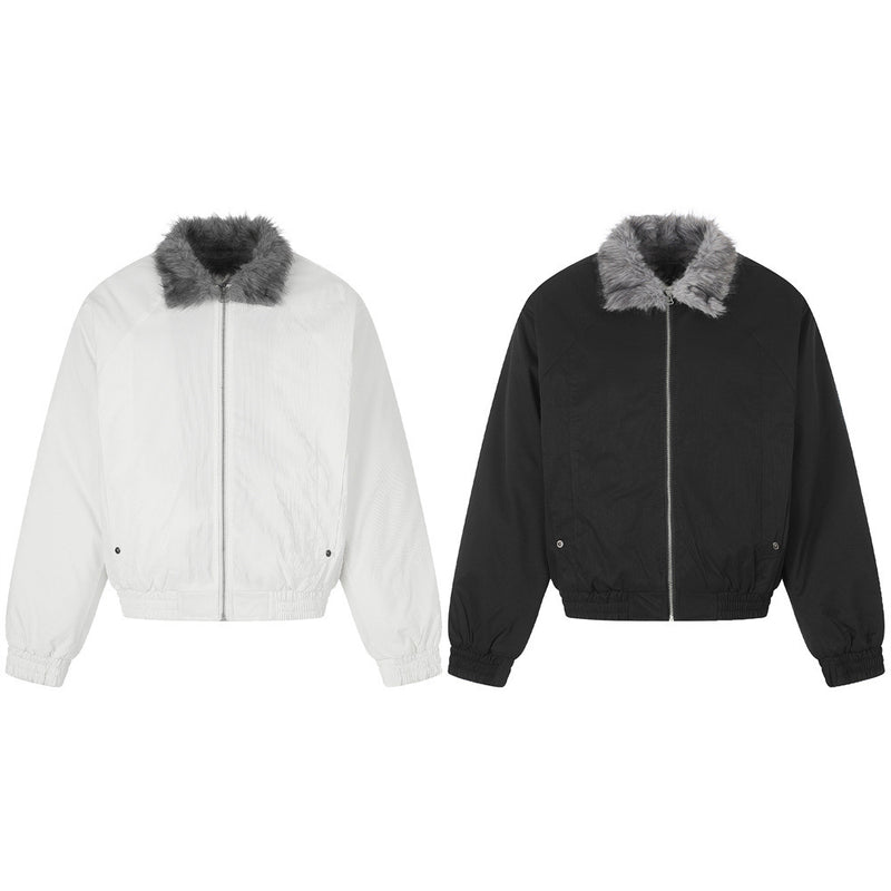 Faux Fur Collar Bomber Jacket – Men's Oversized Short Padded Coat