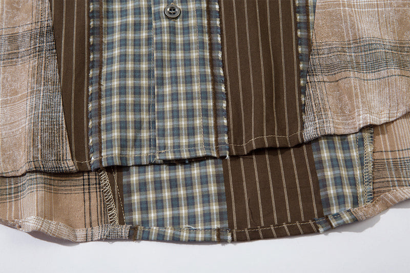 Surchemise patchwork à carreaux et rayures – Coupe décontractée, manches longues boutonnées