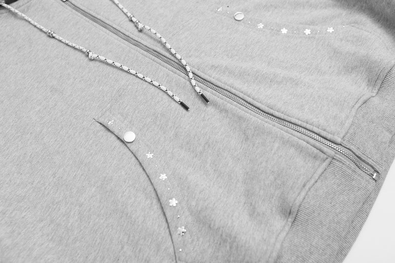 Zip-Up Hoodie with Star Studs & Decorative Drawstring, Oversized Fit