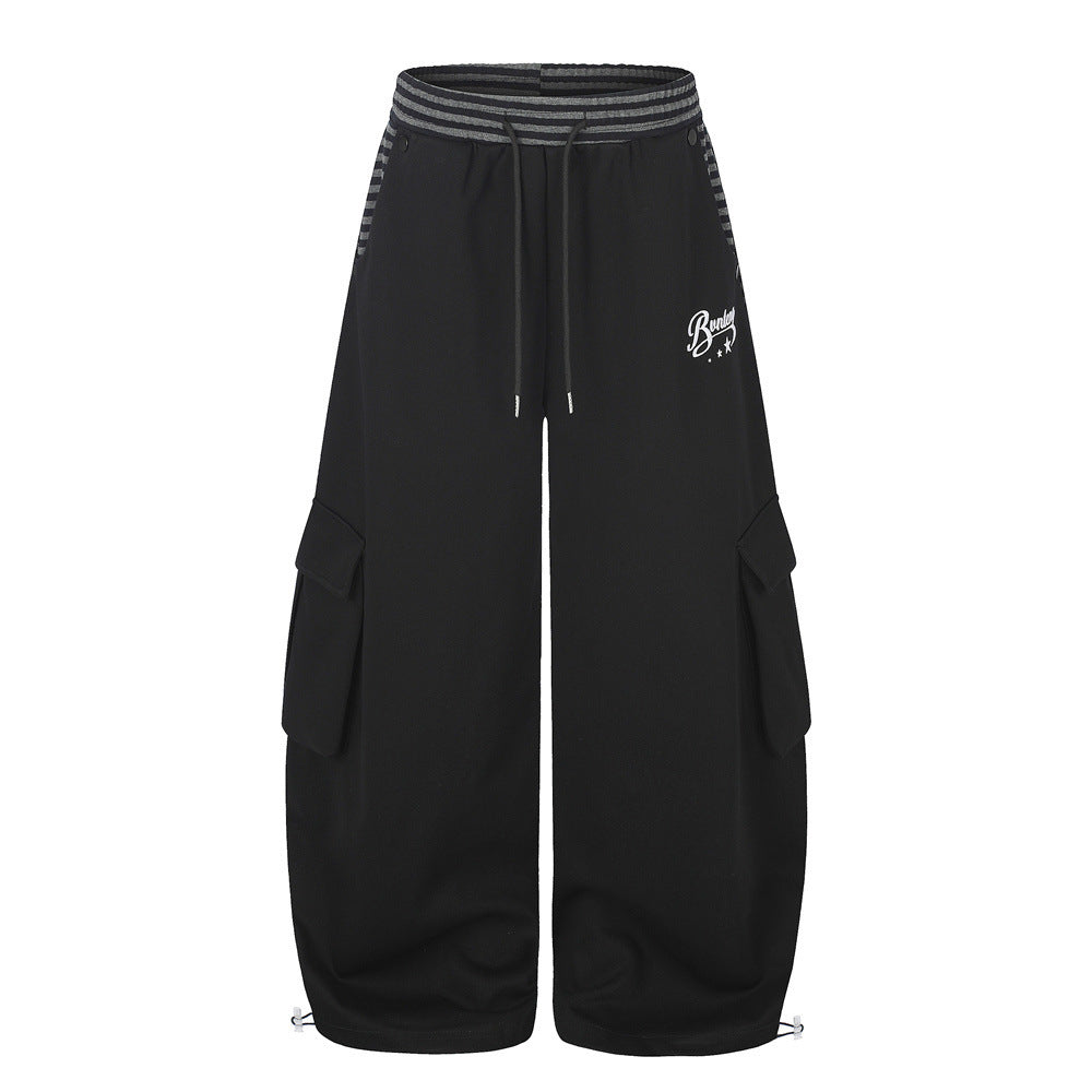 Wide-Leg Cargo Sweatpants with Striped Contrast Waistband – Men's Relaxed Fit