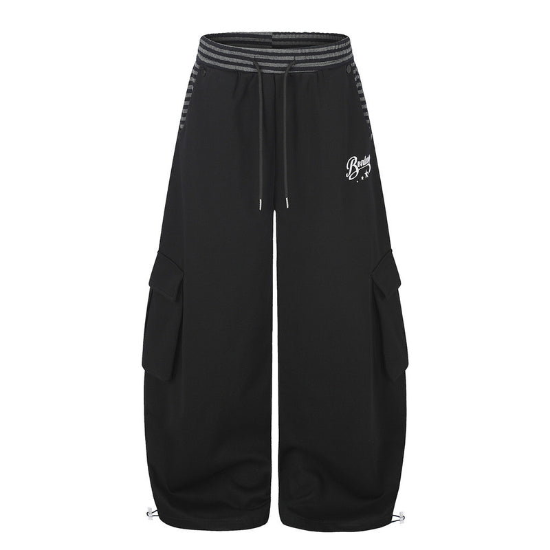 Wide-Leg Cargo Sweatpants with Striped Contrast Waistband – Men's Relaxed Fit