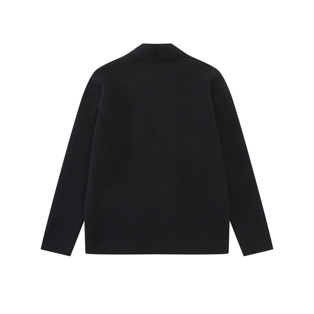 Double-Breasted V-Neck Knit Cardigan – Men's Relaxed Fit Sweater Jacket