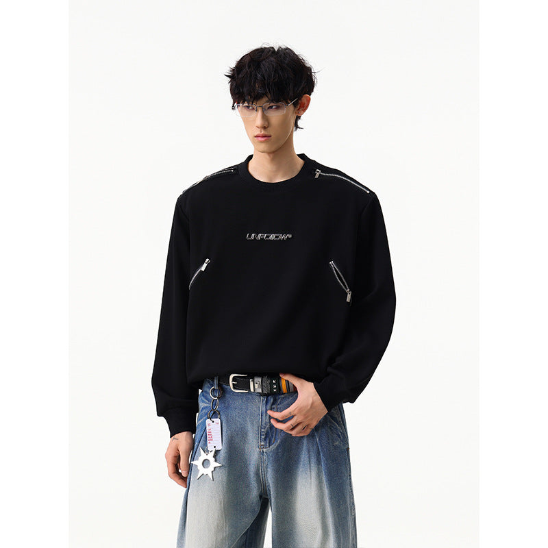 Sweat col rond inspiré du style moto avec détail zippé