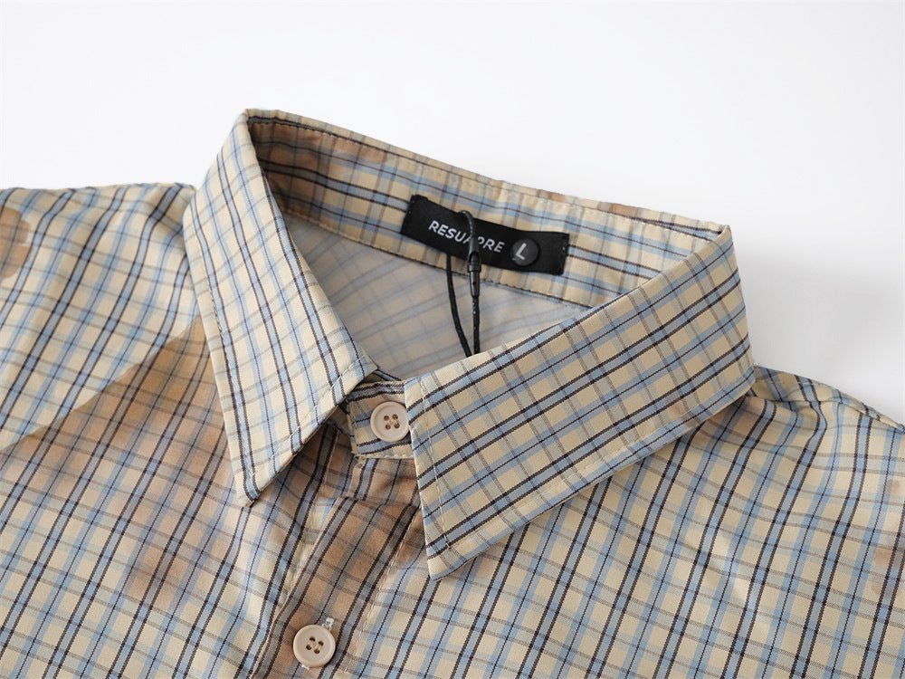Plaid Short-Sleeve Shirt – Tie-Dye Washed Oversized Fit