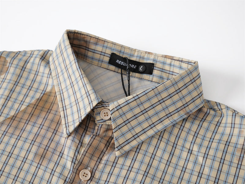 Plaid Short-Sleeve Shirt – Tie-Dye Washed Oversized Fit