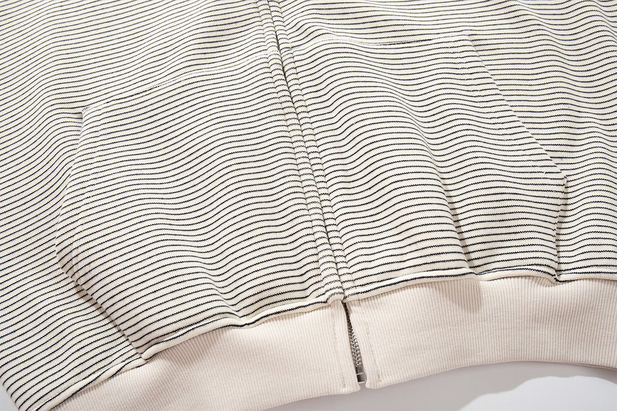 Gestreifter Zip-Hoodie im kastigen Oversized-Schnitt mit Fleece-Innenfutter