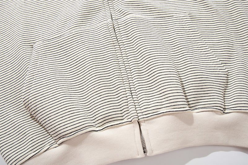 Gestreifter Zip-Hoodie im kastigen Oversized-Schnitt mit Fleece-Innenfutter