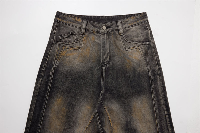 Distressed Baggy Wide-Leg Jeans – Men's Punk Washed Straight-Cut Denim with