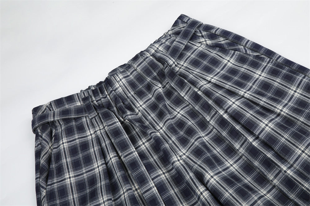 Men's Plaid Wide-Leg Trousers – Loose Fit Straight-Cut Pants