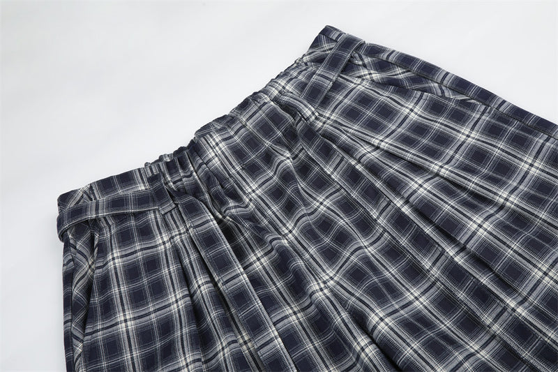 Men's Plaid Wide-Leg Trousers – Loose Fit Straight-Cut Pants