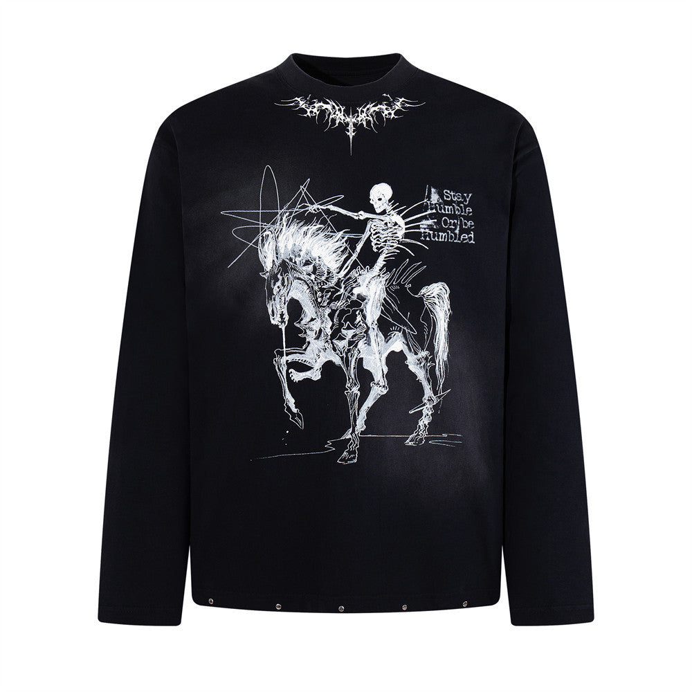 Men's Long Sleeve Shirt – Dark Skeleton Rider Graffiti Graphic Tee