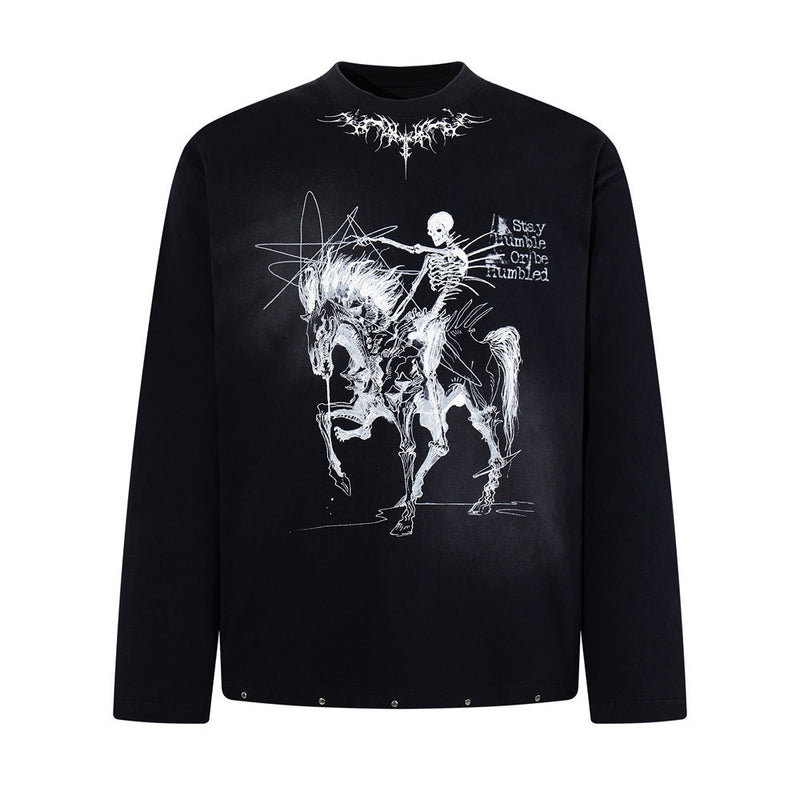 Men's Long Sleeve Shirt – Dark Skeleton Rider Graffiti Graphic Tee