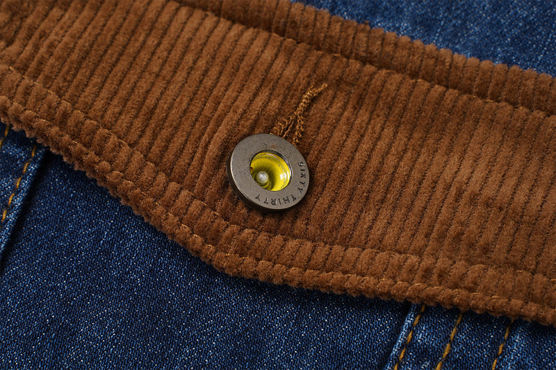 Veste en jean homme délavée avec col et poignets en velours côtelé