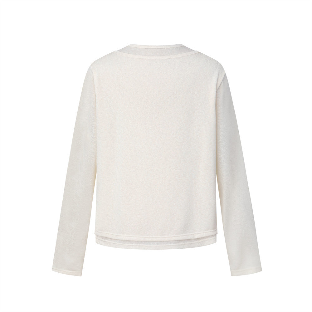 Cropped Graphic Tee Men – Long Sleeve Photo & Letter Print Henley Neck
