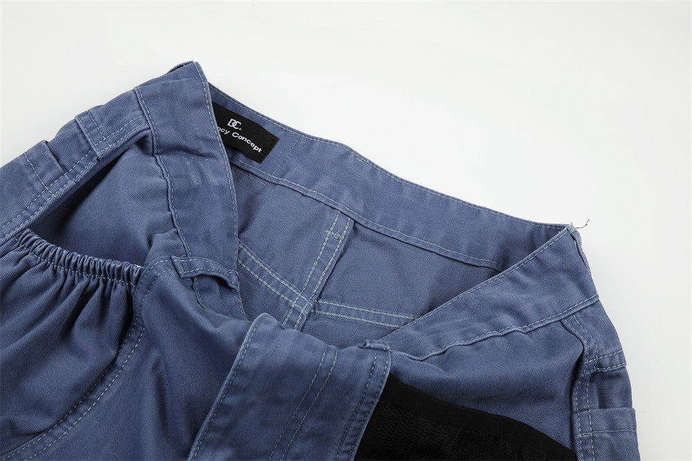 Wide-Leg Cargo Pants with Multi-Pocket Design and Contrast Paneling
