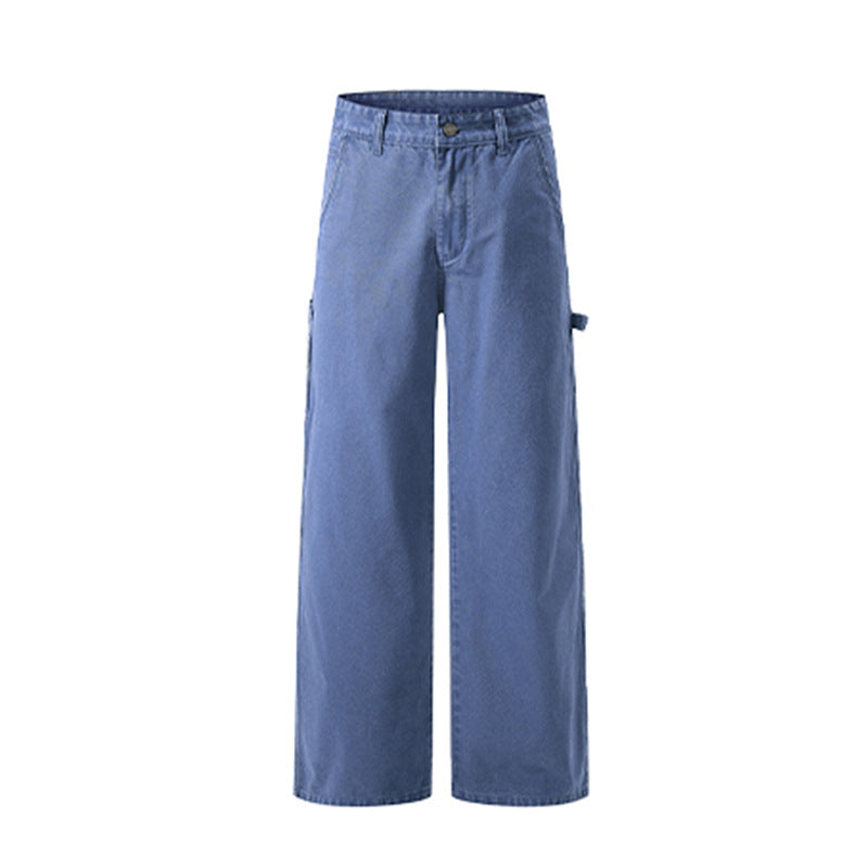 Weite Workwear-Hose mit Metallketten-Detail – Vintage-Blau