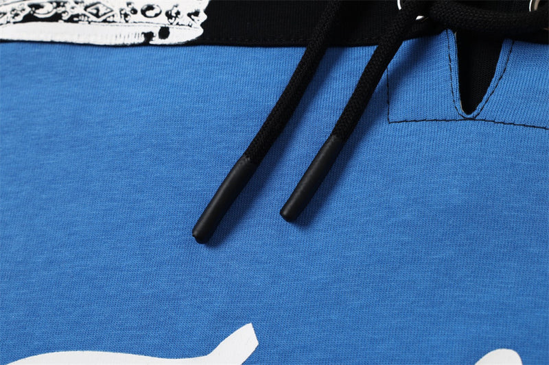 Men's Long Sleeve Rugby Polo Shirt – Black & Blue Colorblock Lace-Up Collar with
