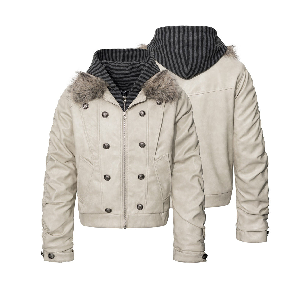Veste matelassée en similicuir avec col en fausse fourrure et boutons croisés