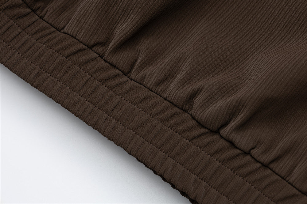 Men's Oversized Stand-Collar Zip Jacket with Cargo Pockets – Brown