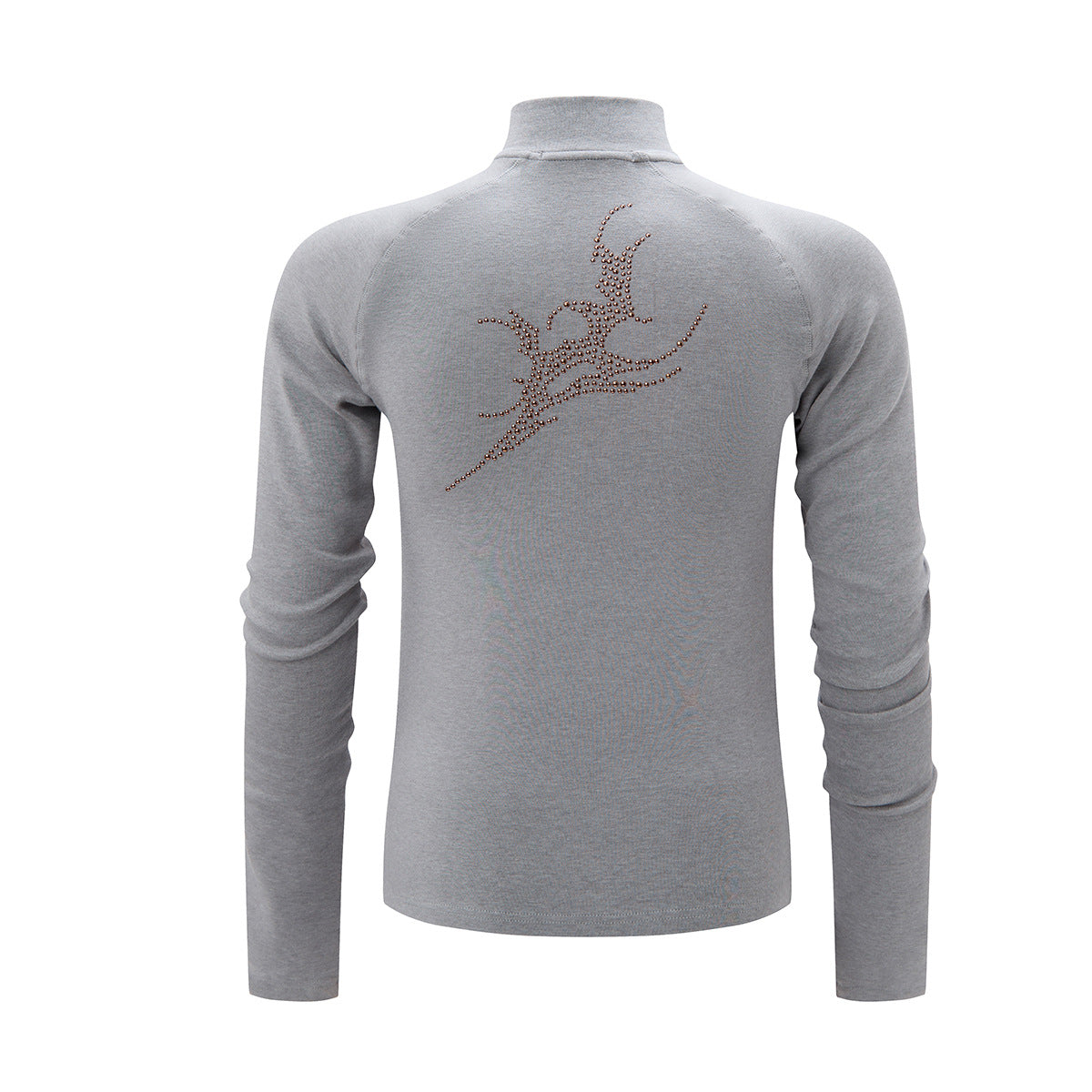 Rhinestone Dragon Mock Neck Quarter-Zip Long Sleeve Shirt
