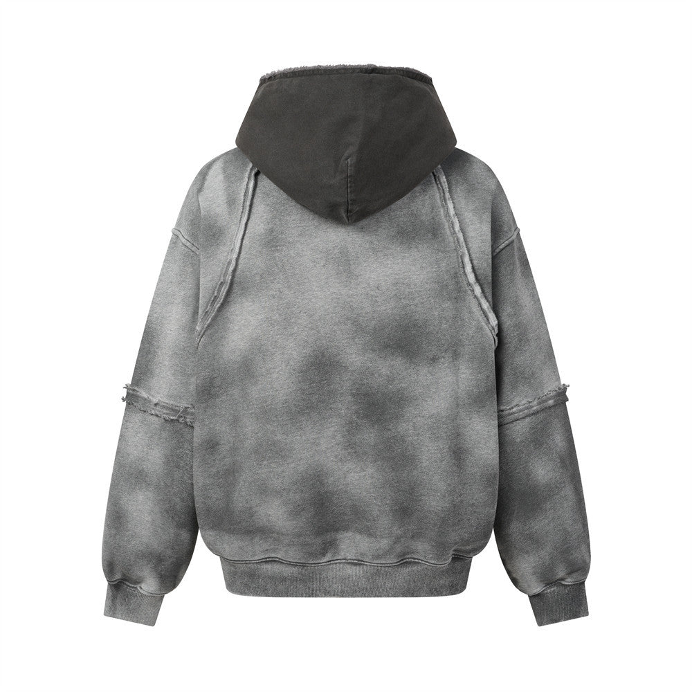 Sweat à capuche homme tie-dye – Pull color block délavé à l’acide avec capuche à bords francs