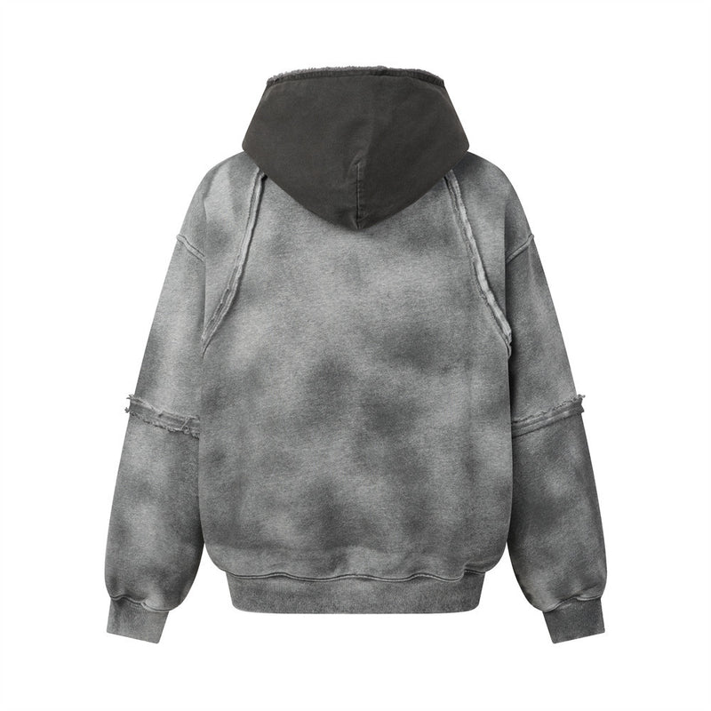Sweat à capuche homme tie-dye – Pull color block délavé à l’acide avec capuche à bords francs