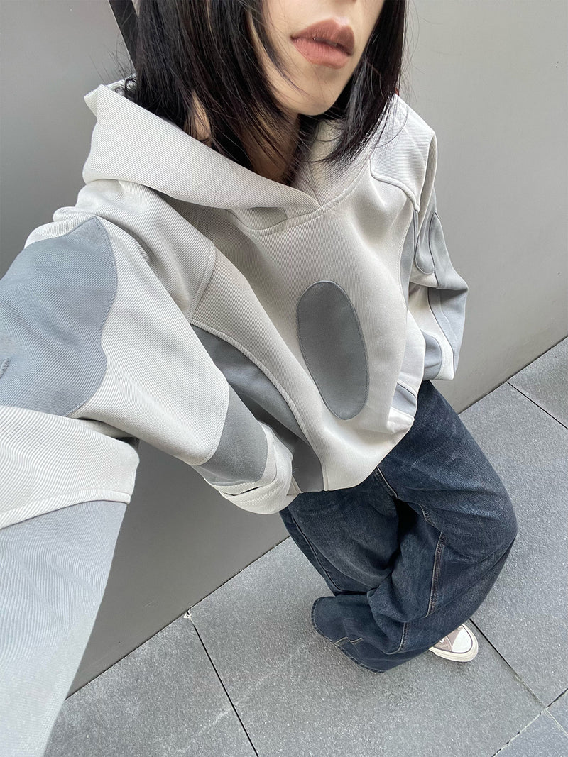 Oversize-Patchwork-Hoodie – grauer, zweifarbiger Streetwear-Pullover