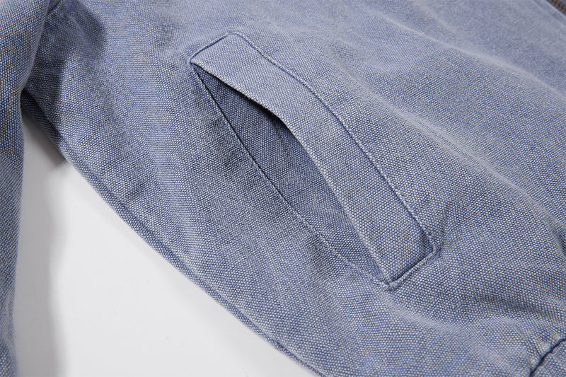 Chaqueta de lona lavada workwear con cuello de pana – Estilo barn de corte cuadrado
