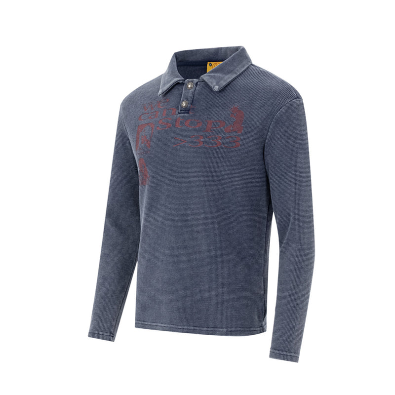 Polo manches longues – T-shirt graphique de créateur en maille gaufrée délavée