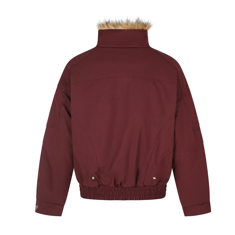 Chaqueta bomber acolchada para hombre con cuello de pelo sintético – Estilo universitario vintage americano