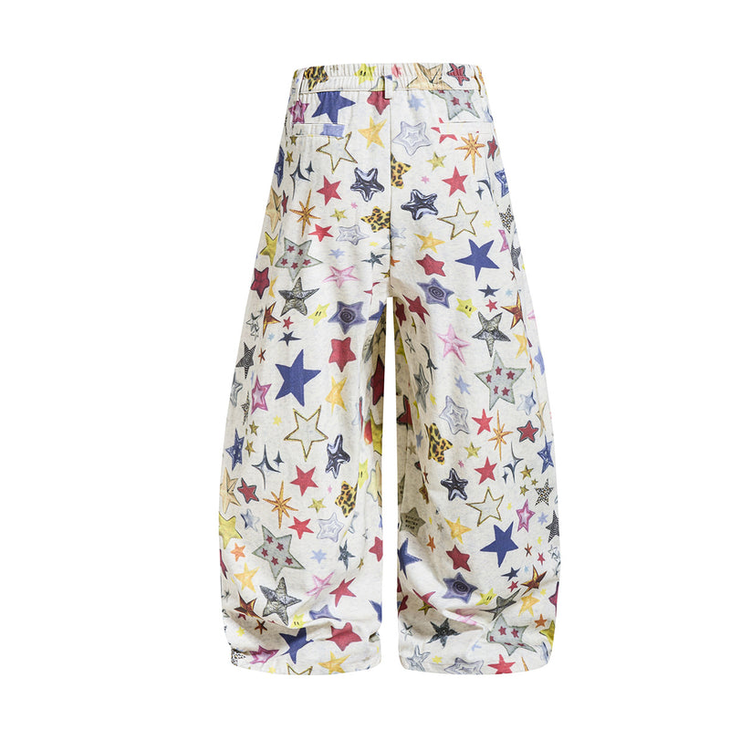 Wide-Leg Baggy Pants – All-Over Colorful Star Print, High Waist