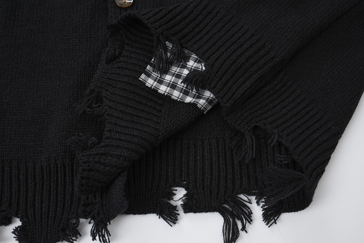 Cardigan en maille déstructurée à col tartan superposé