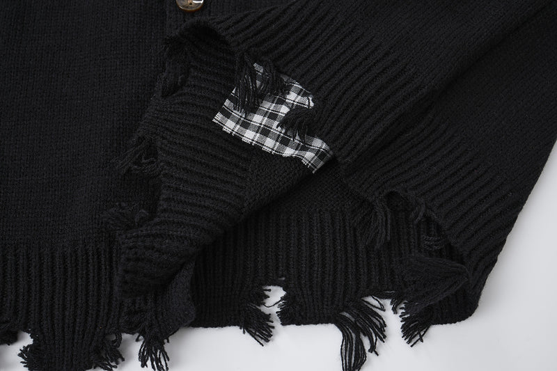 Cardigan en maille déstructurée à col tartan superposé