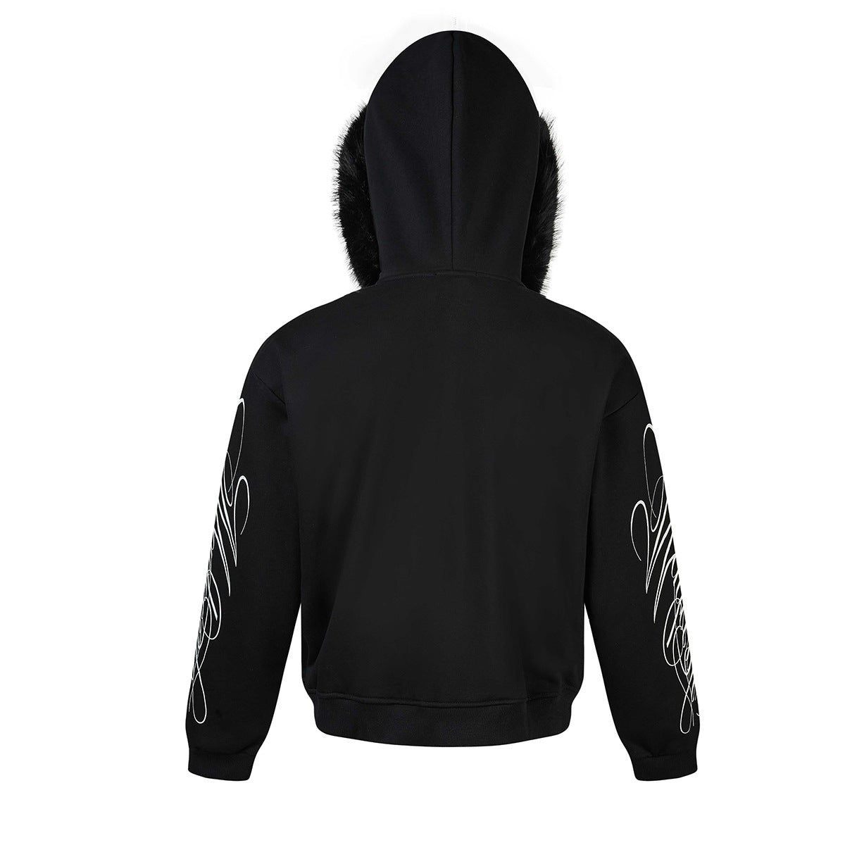 Sweat à capuche zippé avec bordure en fausse fourrure et imprimé script sur les manches