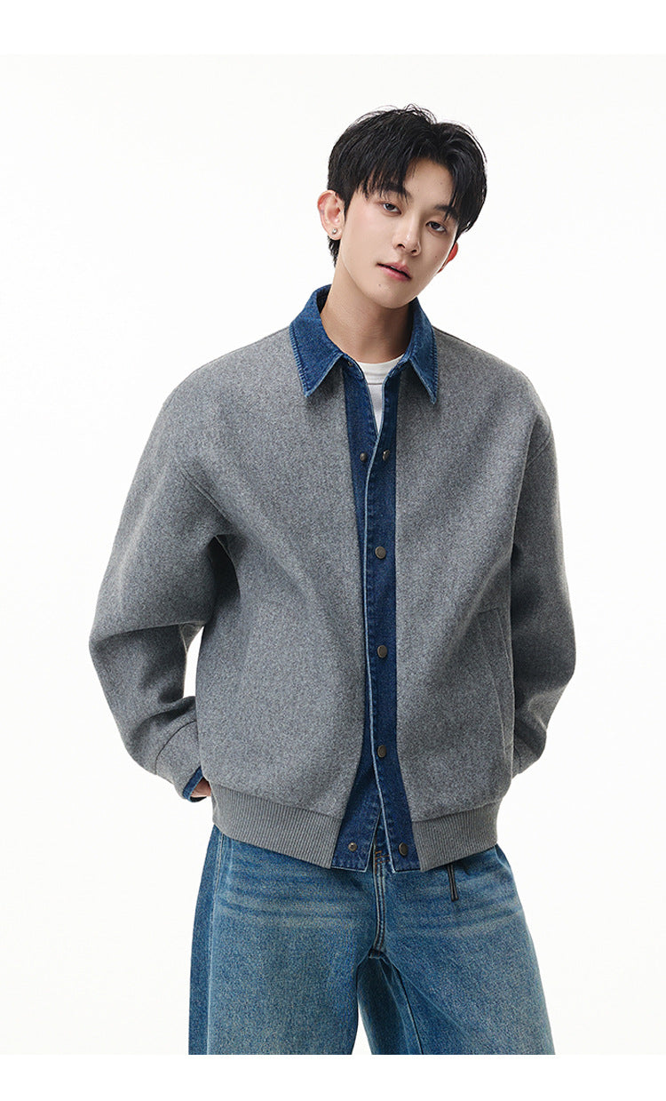 Veste boxy à boutons-pression avec col en denim – Style rétro old money