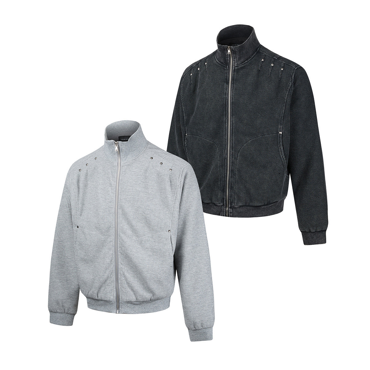 Blouson bomber en maille gaufrée délavée à l’acide avec rivets métalliques