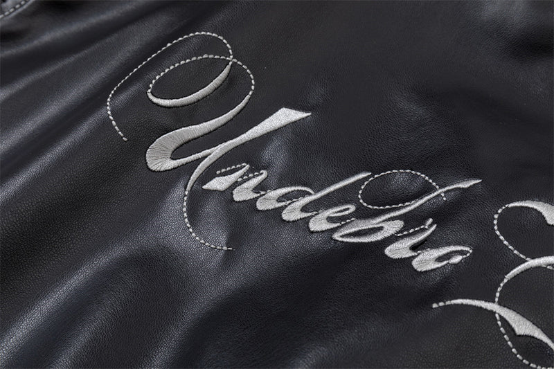 Leather Bomber Jacket Men – PU Punk Tribal Embroidery Oversized Varsity Jacket