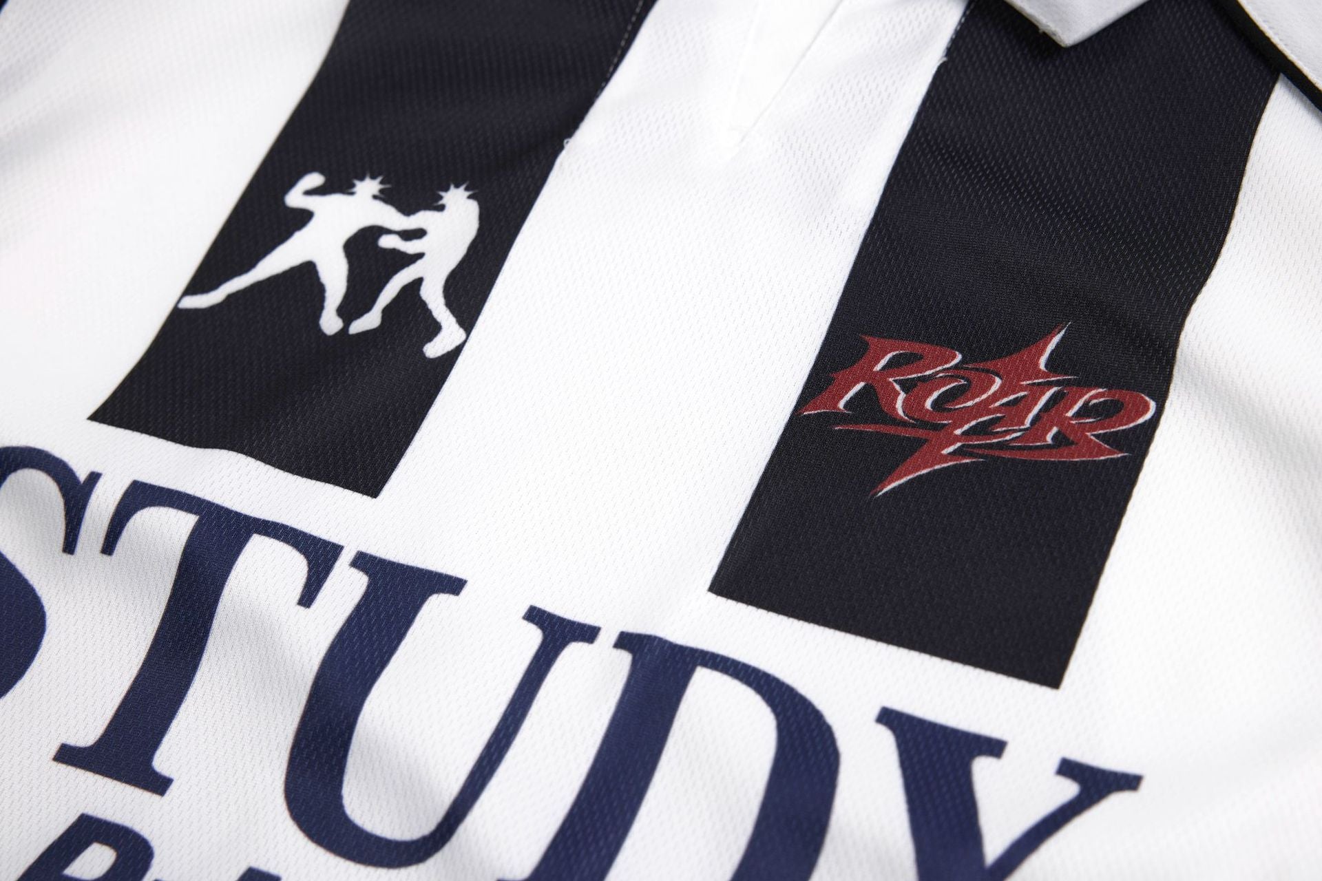 Maillot de football à manches longues noir et blanc à rayures, polo graphique