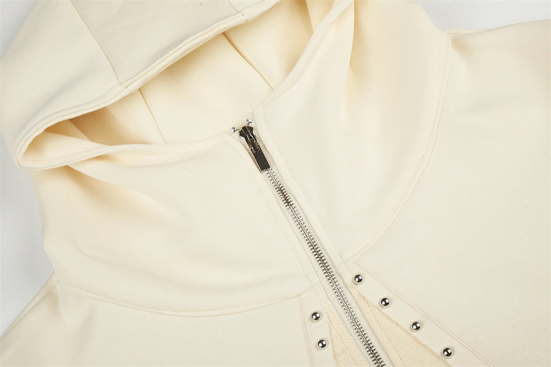 Men's Zip-Up Hoodie with Patchwork Star Stud Detail
